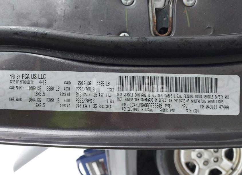 Photo 9 of 2016 Jeep Patriot SPORT (VIN 1C4NJPBA9GD760349)