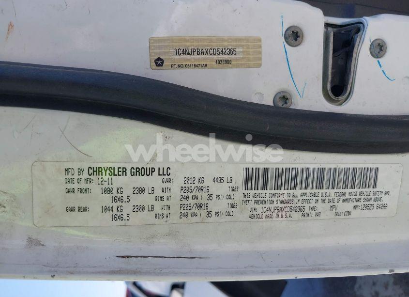 Photo 9 of 2012 Jeep Patriot SPORT (VIN 1C4NJPBAXCD542365)