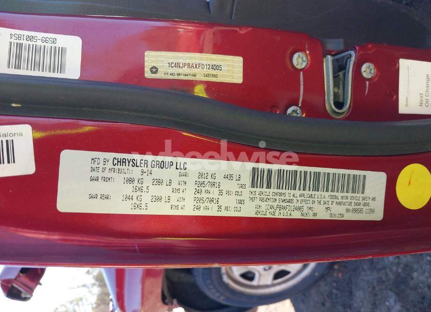 Photo 9 of 2015 Jeep Patriot SPORT (VIN 1C4NJPBAXFD124005)