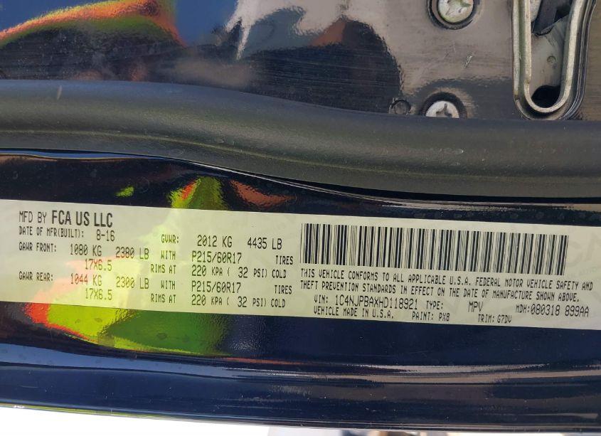 Photo 9 of 2017 Jeep Patriot SPORT SE FWD (VIN 1C4NJPBAXHD118921)