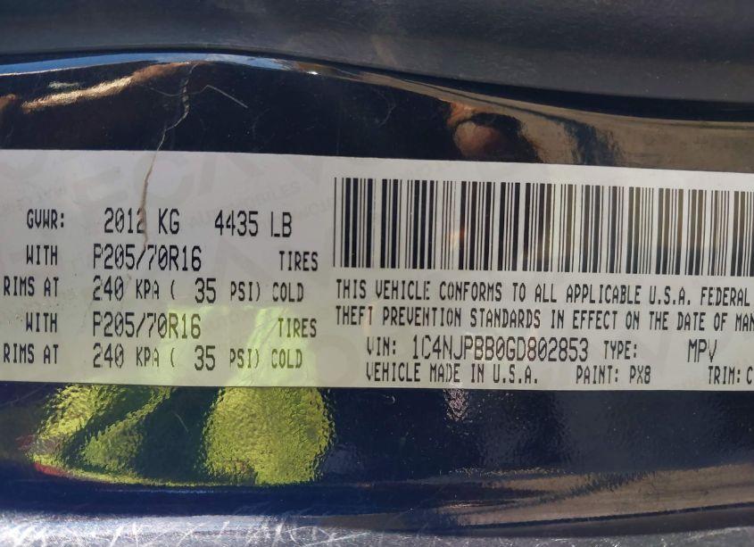 Photo 9 of 2016 Jeep Patriot SPORT (VIN 1C4NJPBB0GD802853)