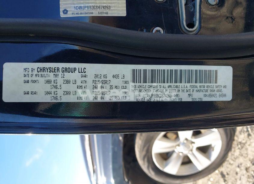Photo 9 of 2012 Jeep Patriot SPORT (VIN 1C4NJPBB3CD674263)