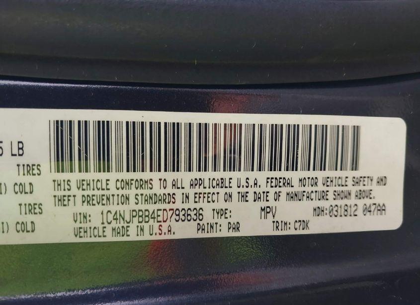 Photo 9 of 2014 Jeep Patriot SPORT (VIN 1C4NJPBB4ED793636)