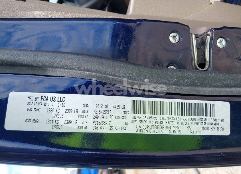 Photo 9 of 2016 Jeep Patriot SPORT (VIN 1C4NJPBB8GD681974)