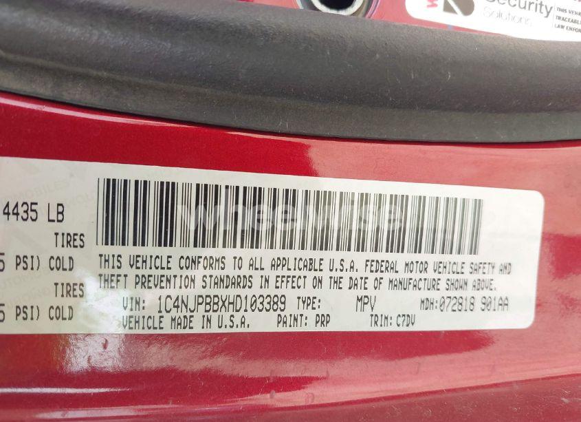 Photo 9 of 2017 Jeep Patriot SPORT FWD (VIN 1C4NJPBBXHD103389)