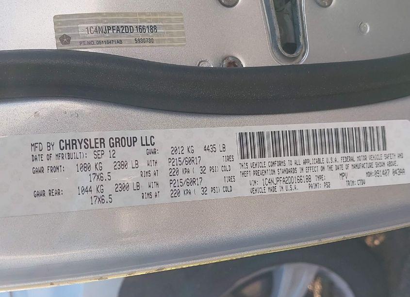 Photo 9 of 2013 Jeep Patriot LATITUDE (VIN 1C4NJPFA2DD166188)