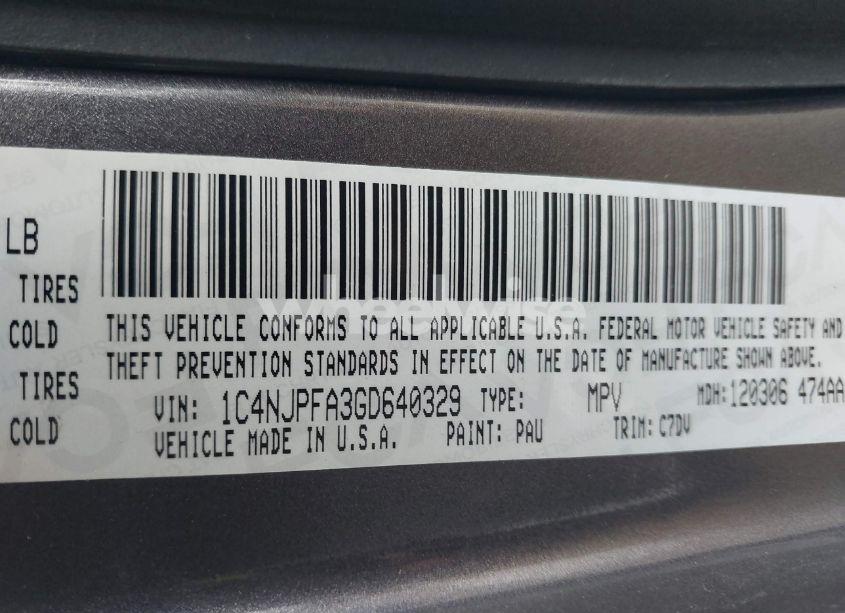 Photo 9 of 2016 Jeep Patriot LATITUDE (VIN 1C4NJPFA3GD640329)