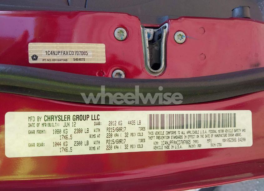 Photo 9 of 2012 Jeep Patriot LATITUDE (VIN 1C4NJPFAXCD707065)