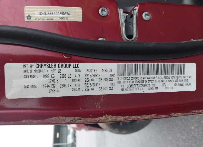 Photo 9 of 2012 Jeep Patriot LATITUDE (VIN 1C4NJPFB1CD690374)