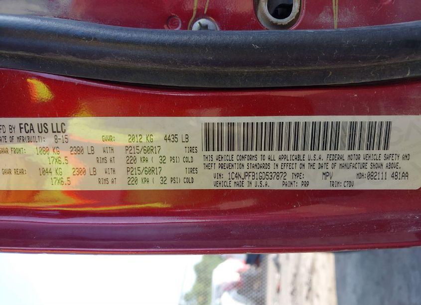 Photo 9 of 2016 Jeep Patriot LATITUDE (VIN 1C4NJPFB1GD537872)