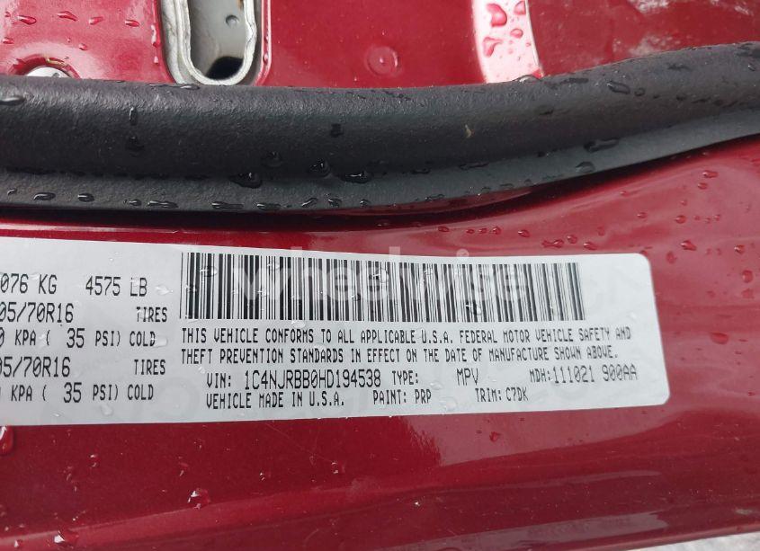 Photo 9 of 2017 Jeep Patriot SPORT 4X4 (VIN 1C4NJRBB0HD194538)