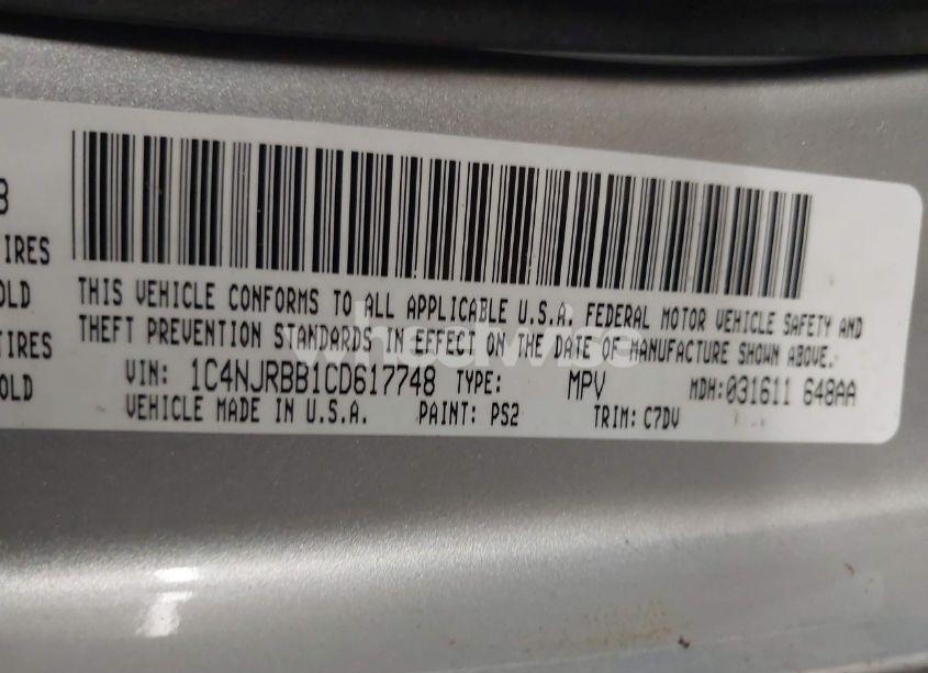 Photo 9 of 2012 Jeep Patriot SPORT (VIN 1C4NJRBB1CD617748)