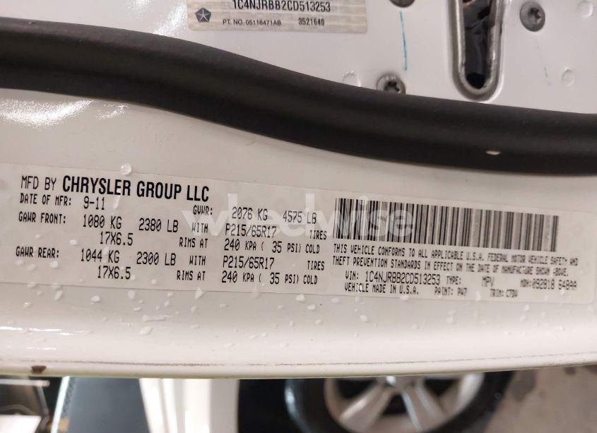 Photo 9 of 2012 Jeep Patriot SPORT (VIN 1C4NJRBB2CD513253)