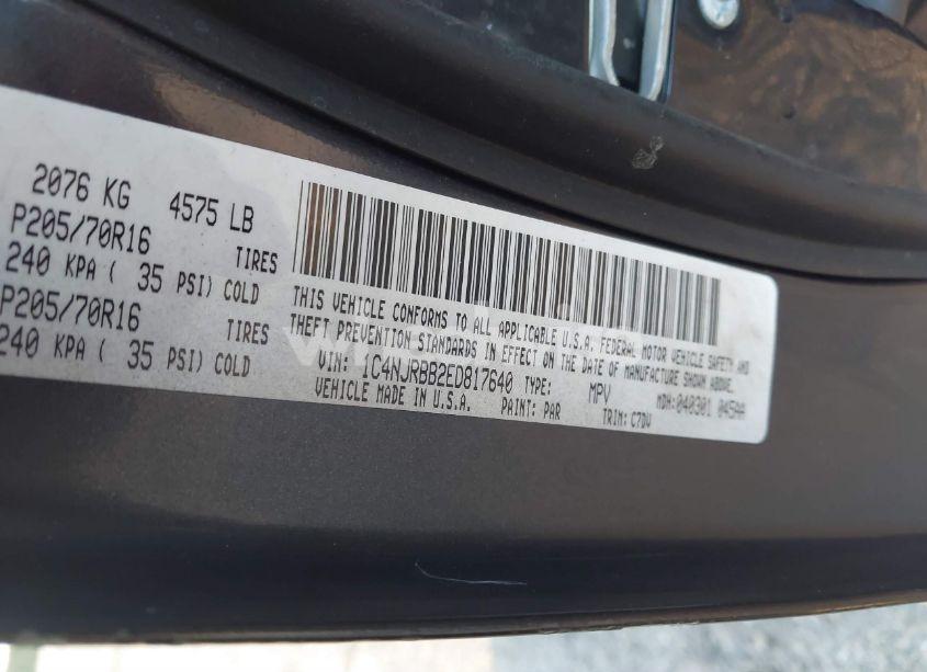 Photo 9 of 2014 Jeep Patriot SPORT (VIN 1C4NJRBB2ED817640)