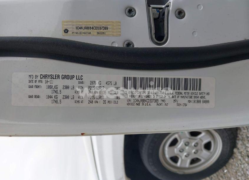 Photo 9 of 2012 Jeep Patriot SPORT (VIN 1C4NJRBB4CD537389)