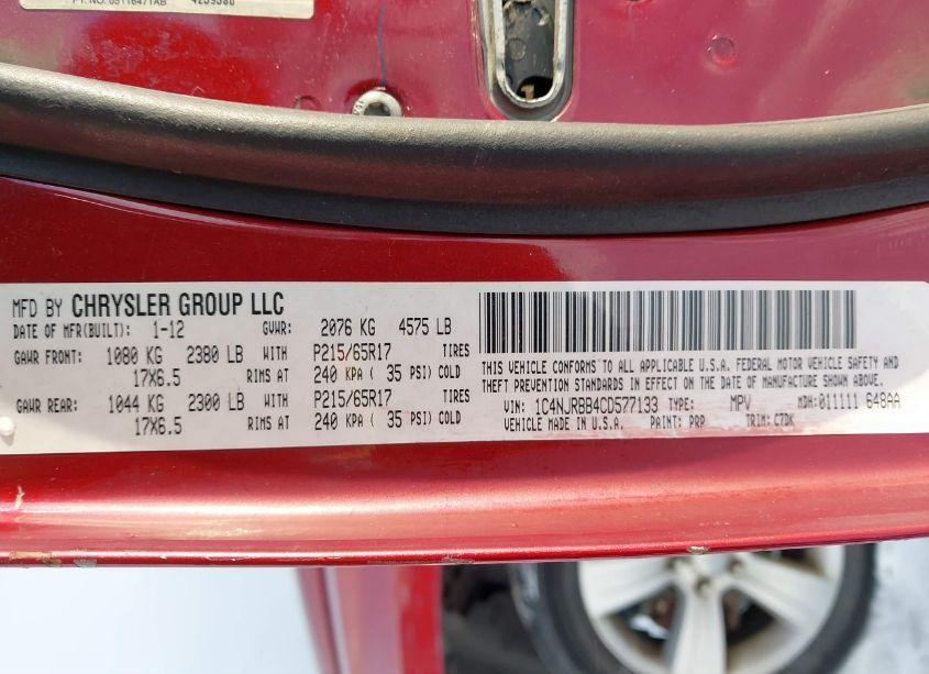 Photo 9 of 2012 Jeep Patriot SPORT (VIN 1C4NJRBB4CD577133)