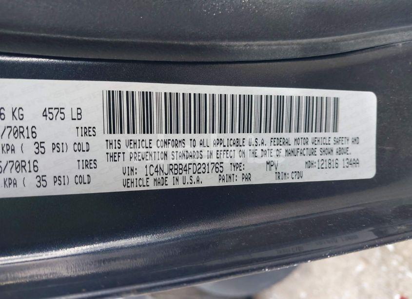 Photo 9 of 2015 Jeep Patriot SPORT (VIN 1C4NJRBB4FD231765)