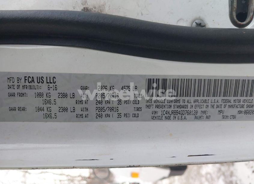 Photo 9 of 2016 Jeep Patriot SPORT (VIN 1C4NJRBB4GD760120)