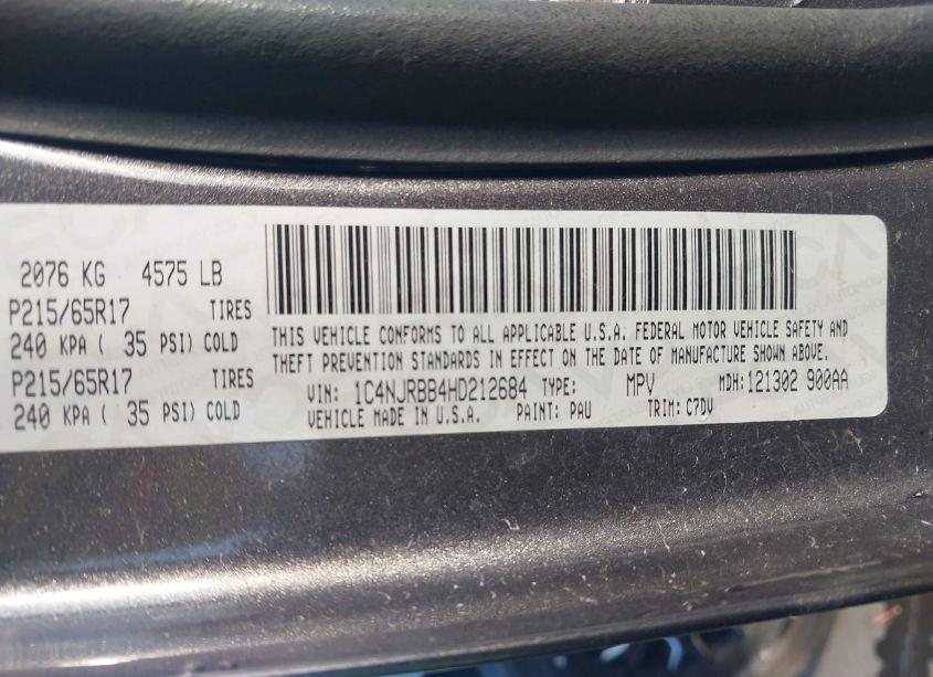 Photo 9 of 2017 Jeep Patriot SPORT 4X4 (VIN 1C4NJRBB4HD212684)