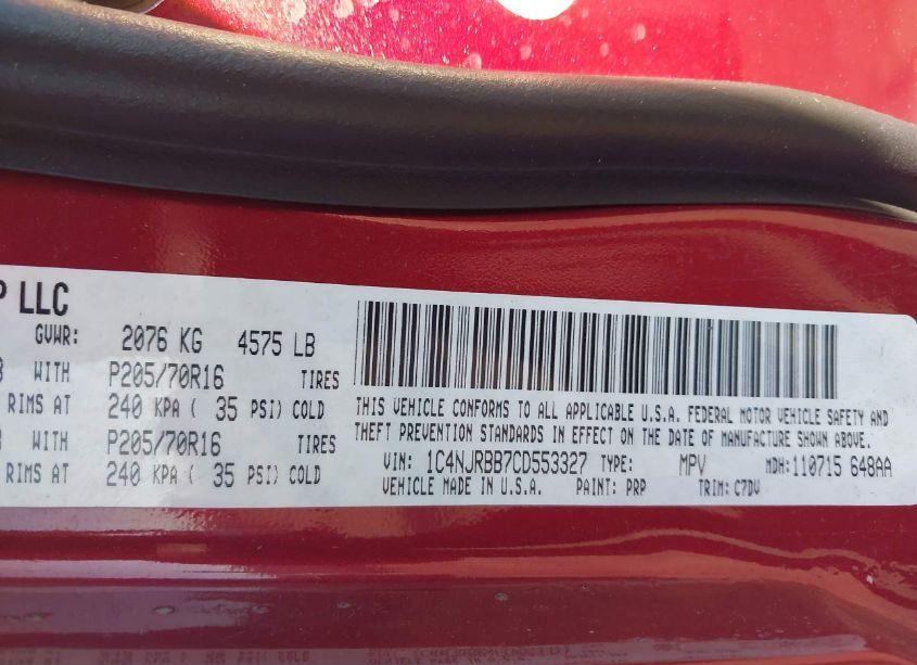 Photo 9 of 2012 Jeep Patriot SPORT (VIN 1C4NJRBB7CD553327)