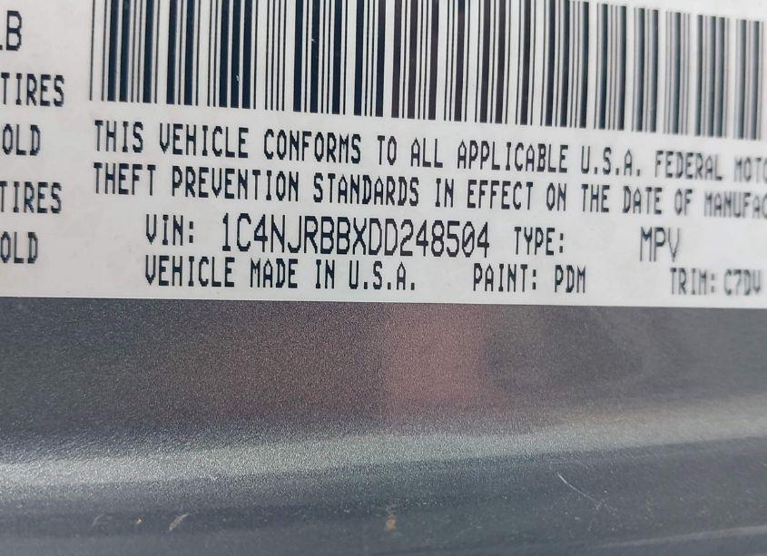 Photo 9 of 2013 Jeep Patriot SPORT (VIN 1C4NJRBBXDD248504)