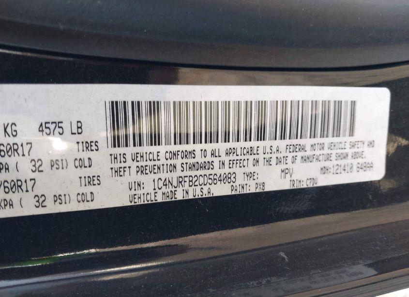 Photo 9 of 2012 Jeep Patriot LATITUDE (VIN 1C4NJRFB2CD564083)