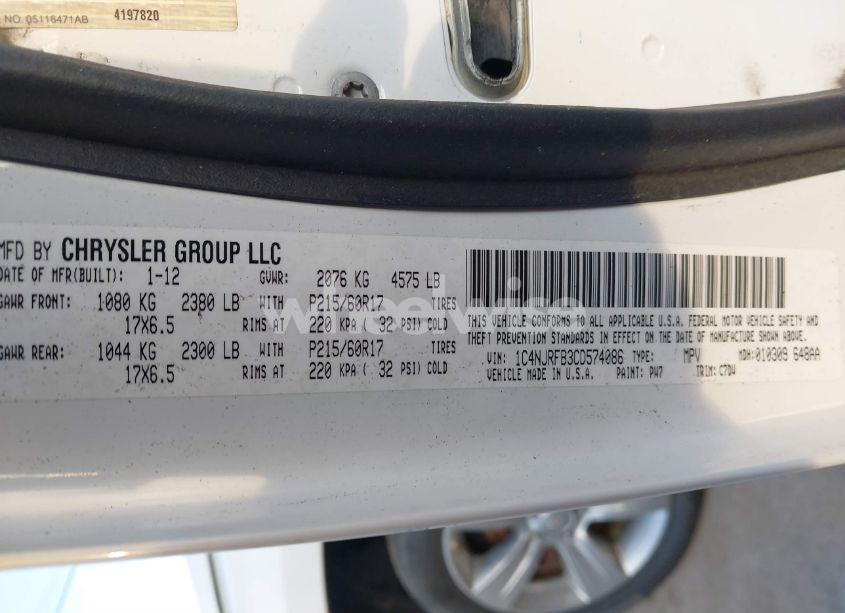 Photo 9 of 2012 Jeep Patriot LATITUDE (VIN 1C4NJRFB3CD574086)