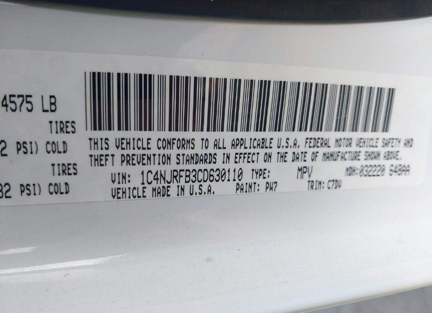 Photo 9 of 2012 Jeep Patriot LATITUDE (VIN 1C4NJRFB3CD630110)