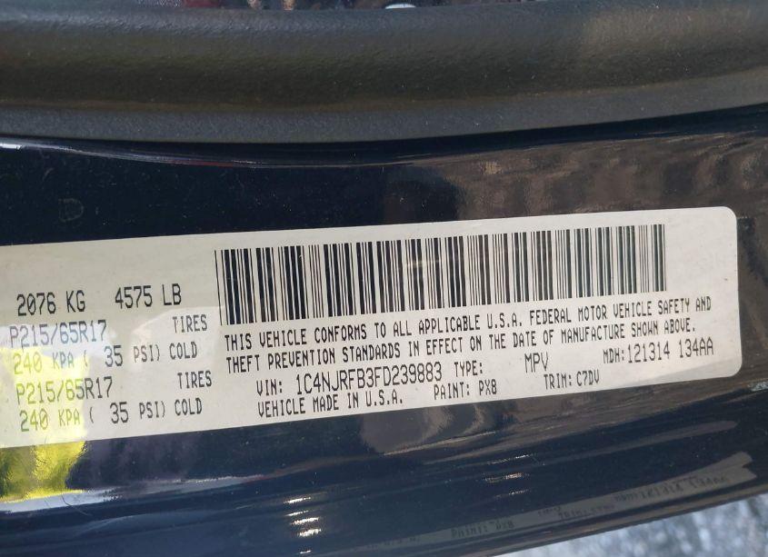 Photo 9 of 2015 Jeep Patriot LATITUDE (VIN 1C4NJRFB3FD239883)