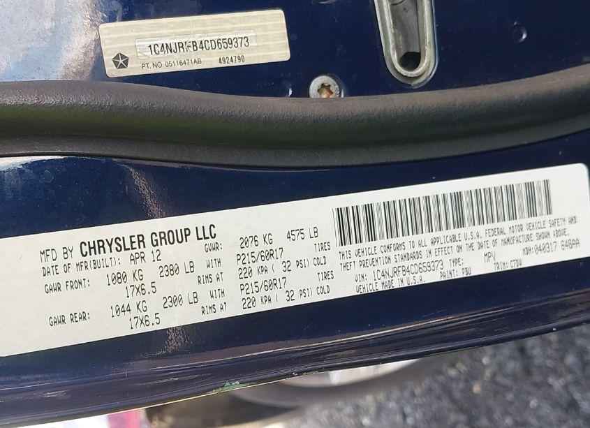 Photo 9 of 2012 Jeep Patriot LATITUDE (VIN 1C4NJRFB4CD659373)