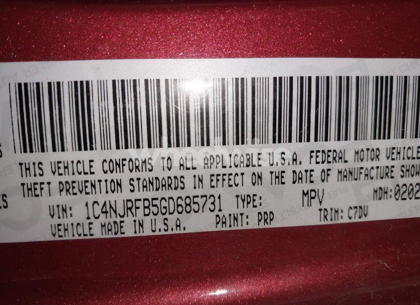 Photo 9 of 2016 Jeep Patriot LATITUDE (VIN 1C4NJRFB5GD685731)