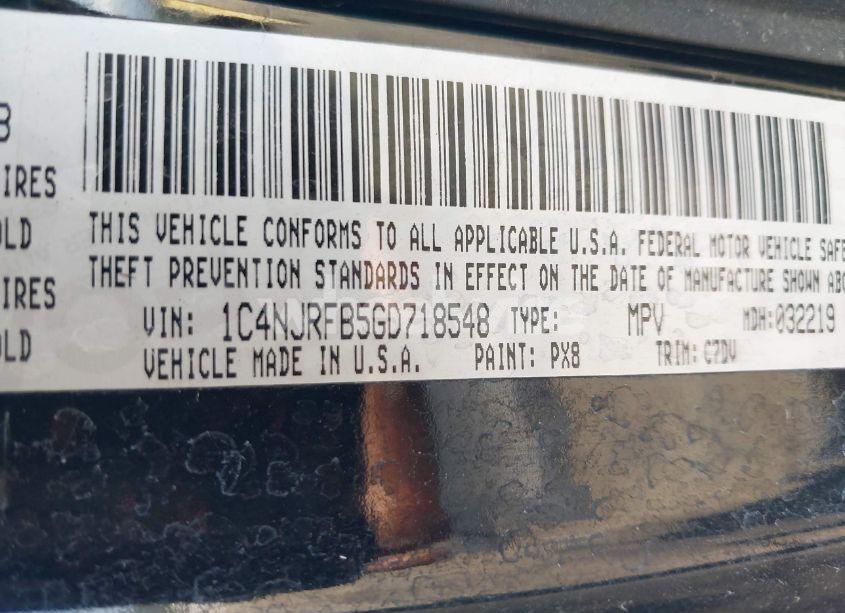 Photo 9 of 2016 Jeep Patriot LATITUDE (VIN 1C4NJRFB5GD718548)