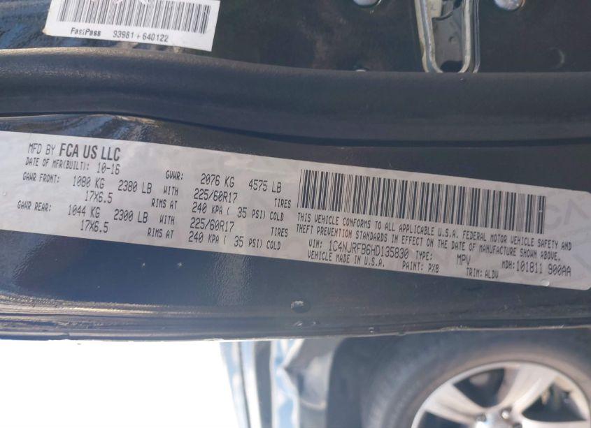 Photo 9 of 2017 Jeep Patriot HIGH ALTITUDE 4X4 (VIN 1C4NJRFB6HD135830)