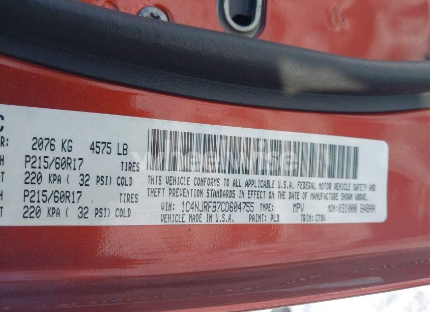 Photo 9 of 2012 Jeep Patriot LATITUDE (VIN 1C4NJRFB7CD604755)