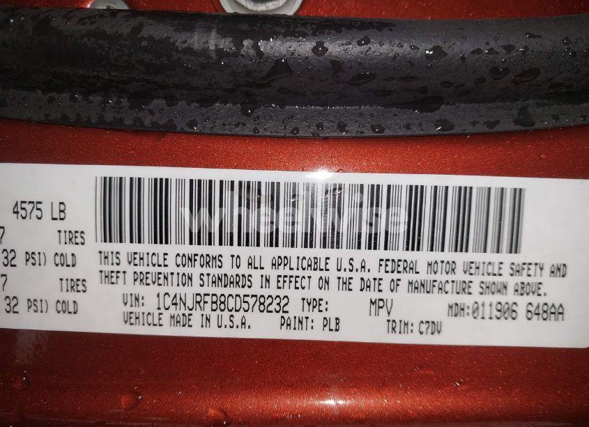 Photo 9 of 2012 Jeep Patriot LATITUDE (VIN 1C4NJRFB8CD578232)