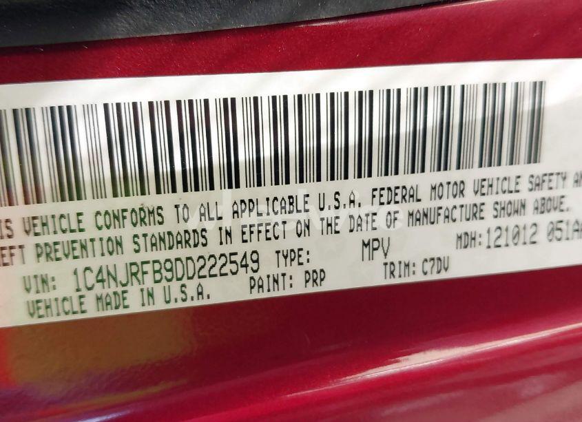 Photo 9 of 2013 Jeep Patriot LATITUDE (VIN 1C4NJRFB9DD222549)