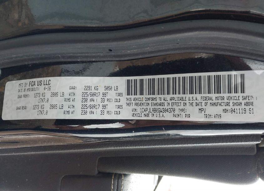 Photo 9 of 2016 Jeep Cherokee SPORT (VIN 1C4PJLAB0GW304370)