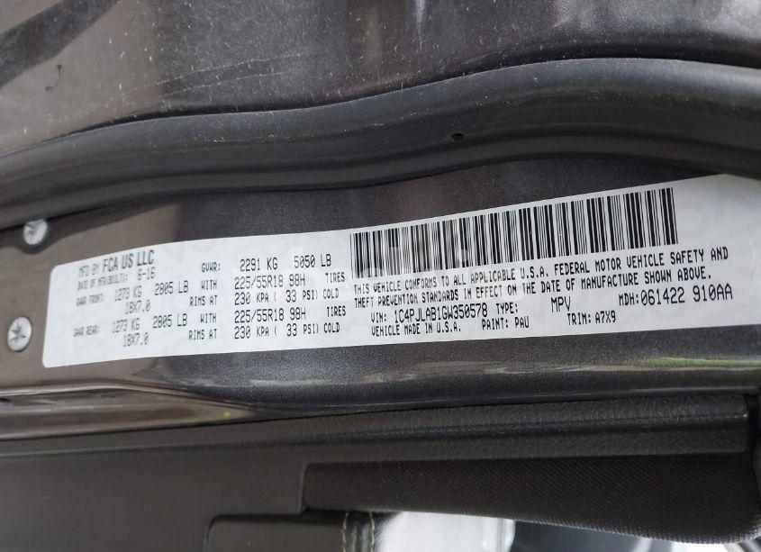 Photo 9 of 2016 Jeep Cherokee ALTITUDE (VIN 1C4PJLAB1GW350578)