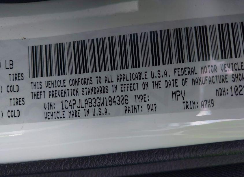 Photo 9 of 2016 Jeep Cherokee SPORT (VIN 1C4PJLAB3GW184306)