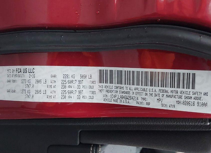 Photo 9 of 2016 Jeep Cherokee SPORT (VIN 1C4PJLAB4GW264214)