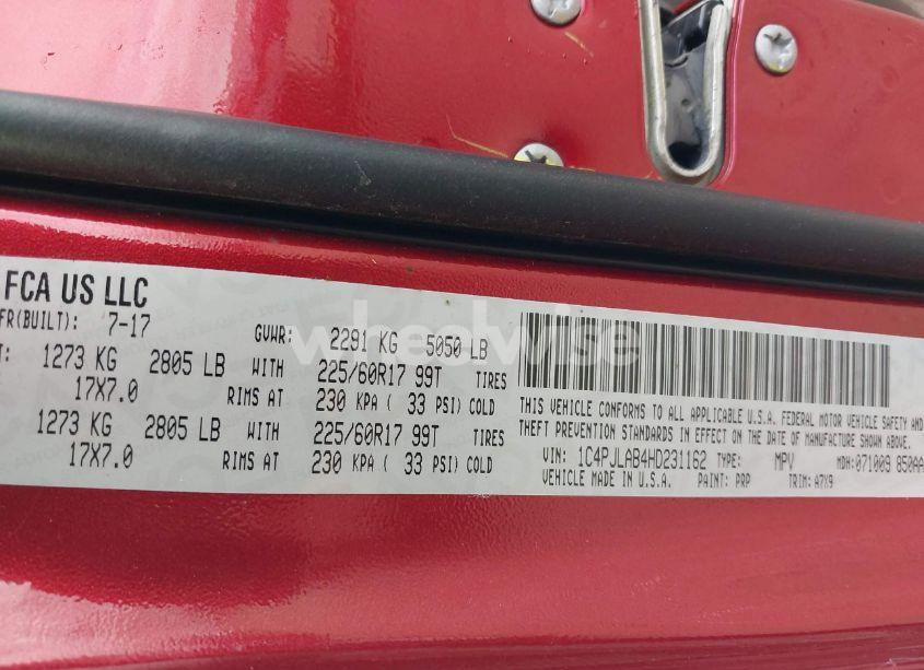 Photo 9 of 2017 Jeep Cherokee SPORT FWD (VIN 1C4PJLAB4HD231162)