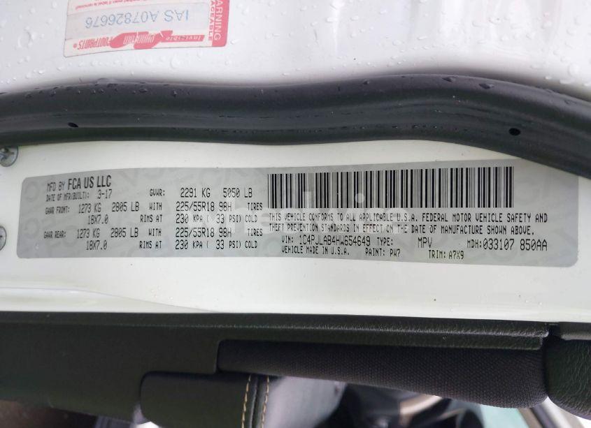 Photo 9 of 2017 Jeep Cherokee ALTITUDE FWD (VIN 1C4PJLAB4HW654649)