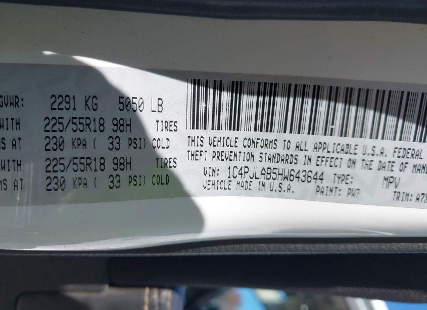 Photo 9 of 2017 Jeep Cherokee ALTITUDE FWD (VIN 1C4PJLAB5HW643644)