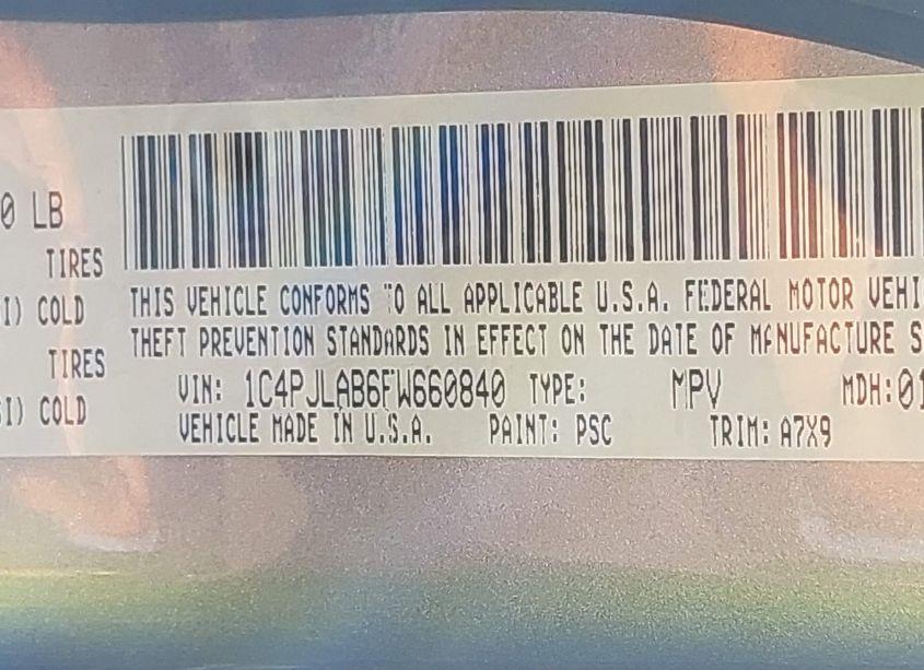 Photo 9 of 2015 Jeep Cherokee SPORT (VIN 1C4PJLAB6FW660840)