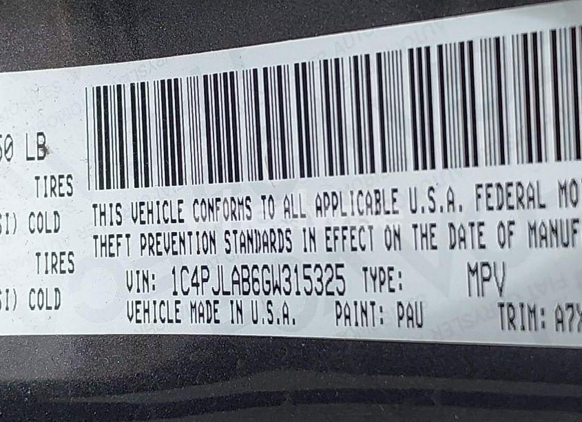 Photo 9 of 2016 Jeep Cherokee ALTITUDE (VIN 1C4PJLAB6GW315325)