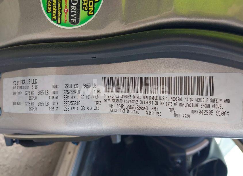 Photo 9 of 2016 Jeep Cherokee ALTITUDE (VIN 1C4PJLAB6GW324543)