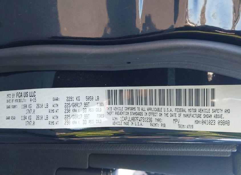 Photo 9 of 2015 Jeep Cherokee SPORT (VIN 1C4PJLAB7FW731236)