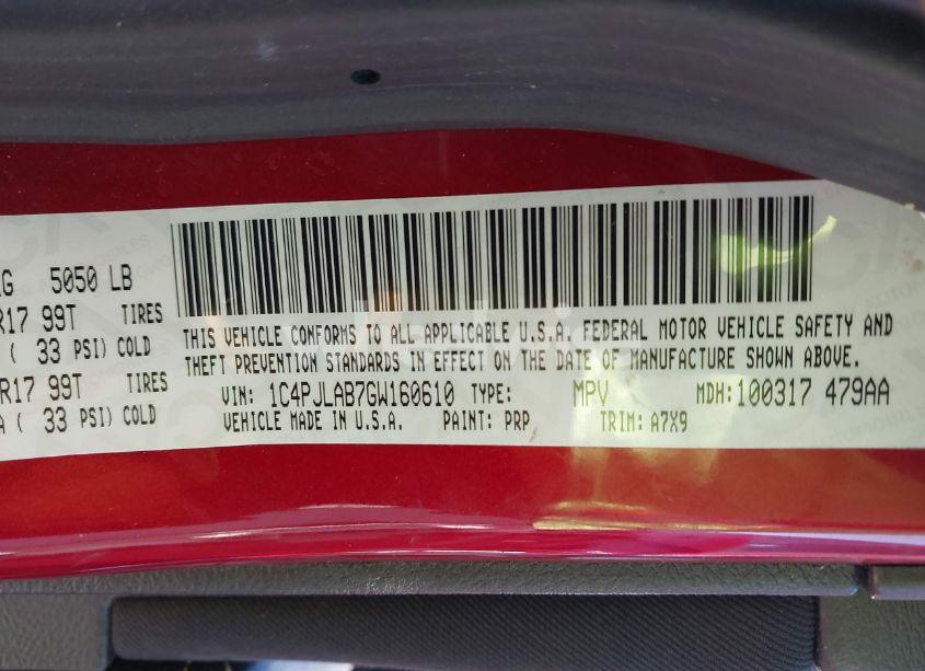 Photo 9 of 2016 Jeep Cherokee SPORT (VIN 1C4PJLAB7GW160610)