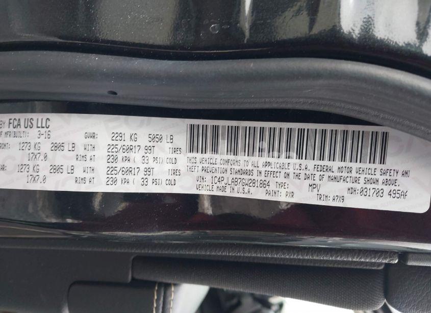 Photo 9 of 2016 Jeep Cherokee SPORT (VIN 1C4PJLAB7GW281864)