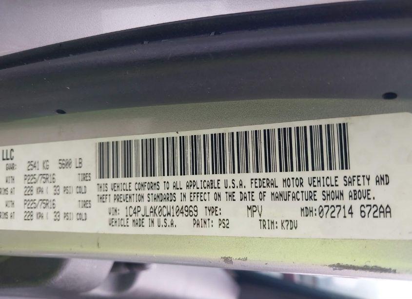 Photo 9 of 2012 Jeep Liberty SPORT (VIN 1C4PJLAK0CW104969)